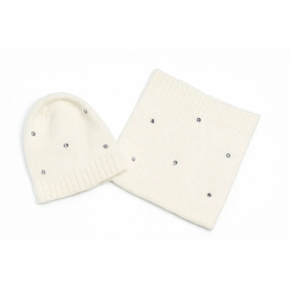 Victoria's Secret Ivory Rhinestone Beanie & Infinity Scarf Set OSFM Winter